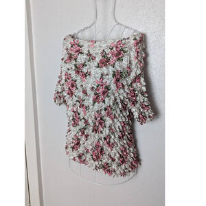 Vintage 90s Pink Cottage Rose Popcorn Shirt OS